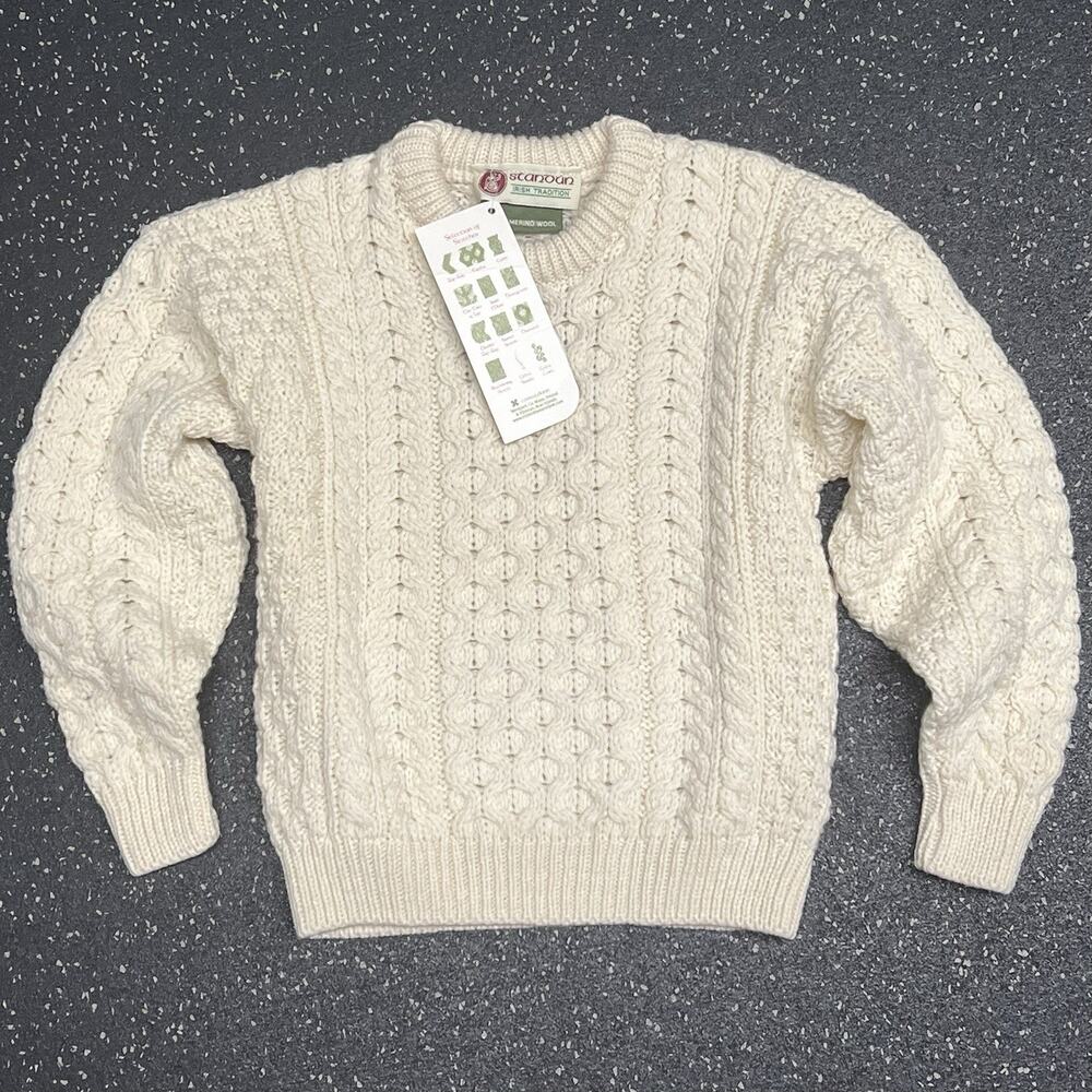 Standun Aran Crew Neck Sweater Cable Knit Merino Wool Children SZ L fishermen